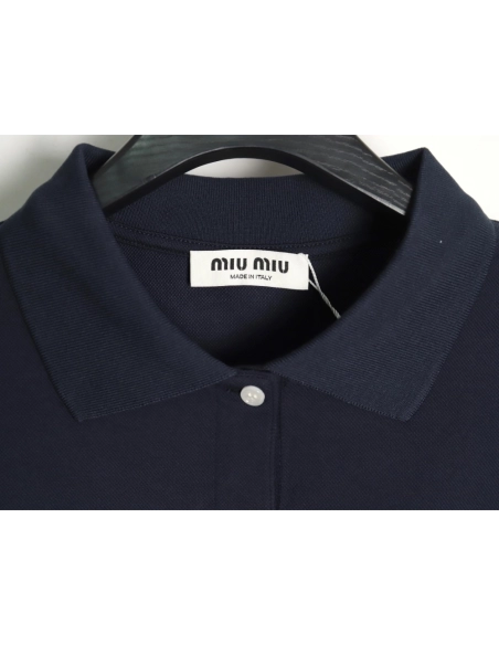 Miu Miu Lettering Embroidered Lapel Long Sleeve T-Shirt,Miu Miu