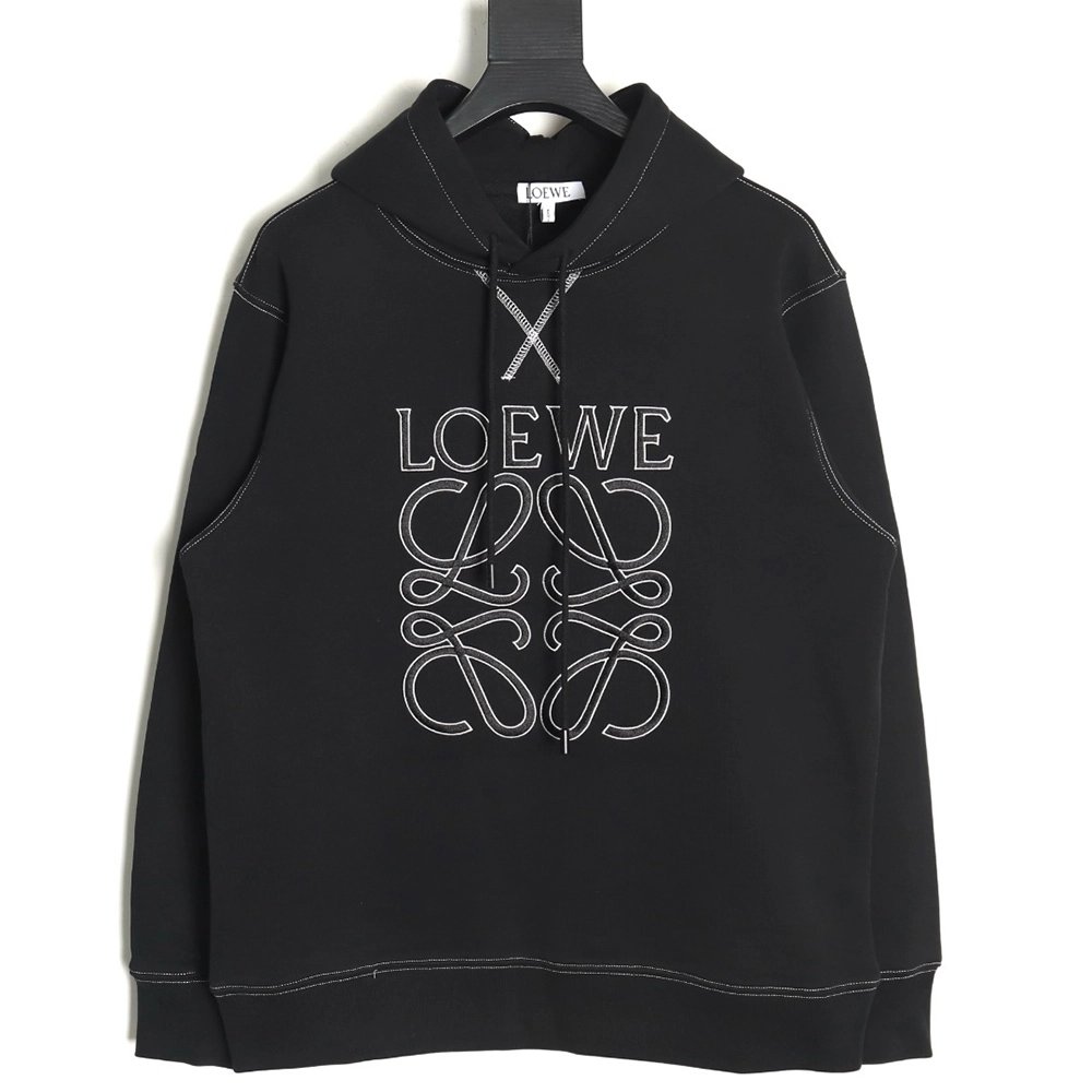 Loewe embroidered topstitched hooded sweatshirt,Loewe