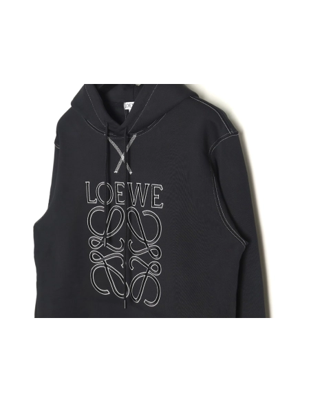 Loewe embroidered topstitched hooded sweatshirt,Loewe