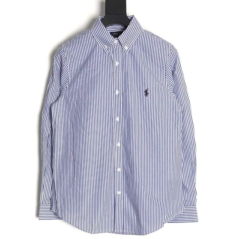 Ralph Lauren blue and white striped small logo warhorse embroidered casual shirt,Ralph Lauren