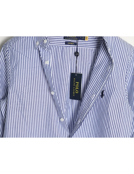 Ralph Lauren blue and white striped small logo warhorse embroidered casual shirt,Ralph Lauren