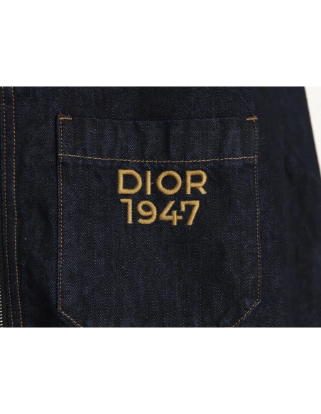 Dior 1947 embroidered lettering double pocket denim jacket,Dior