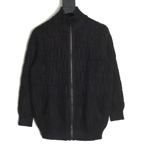 Fendi FF jacquard zip-up cardigan sweater,Fendi