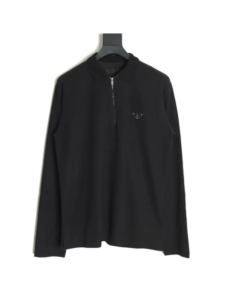 Prada Triangle Logo Long Sleeve Polo Shirt,Prada