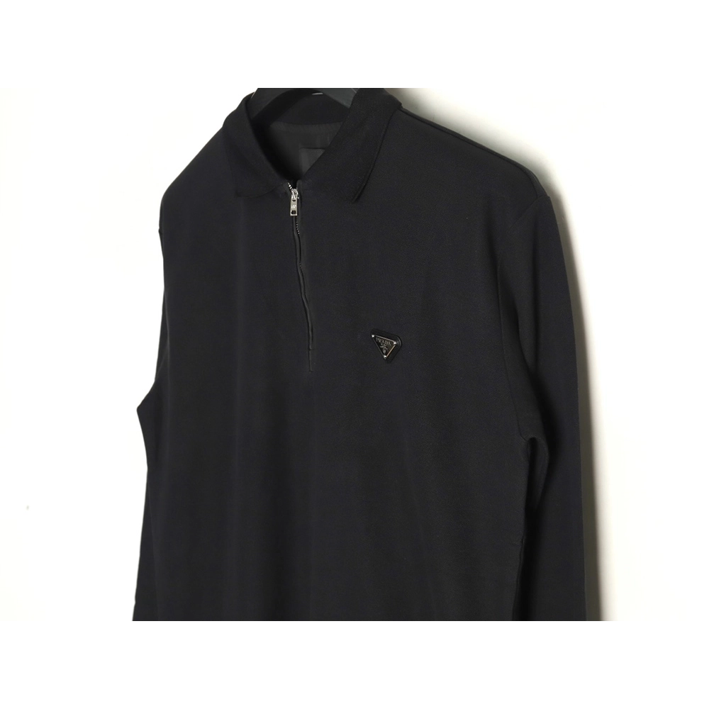Prada Triangle Logo Long Sleeve Polo Shirt,Prada