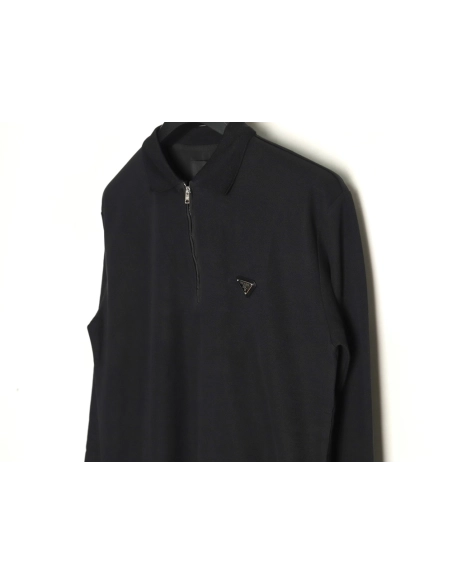 Prada Triangle Logo Long Sleeve Polo Shirt,Prada