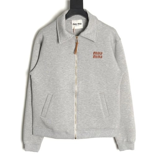 Miu Miu Lettering Embroidery Zipper Sweatshirt,Miu Miu