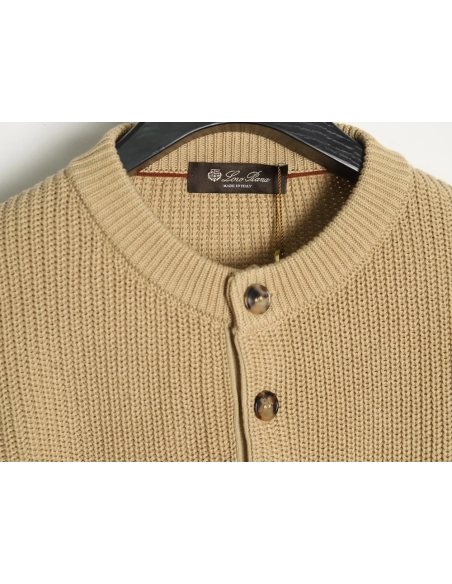 Loro Piana Henley-knit cotton crewneck sweater,Loro Piana