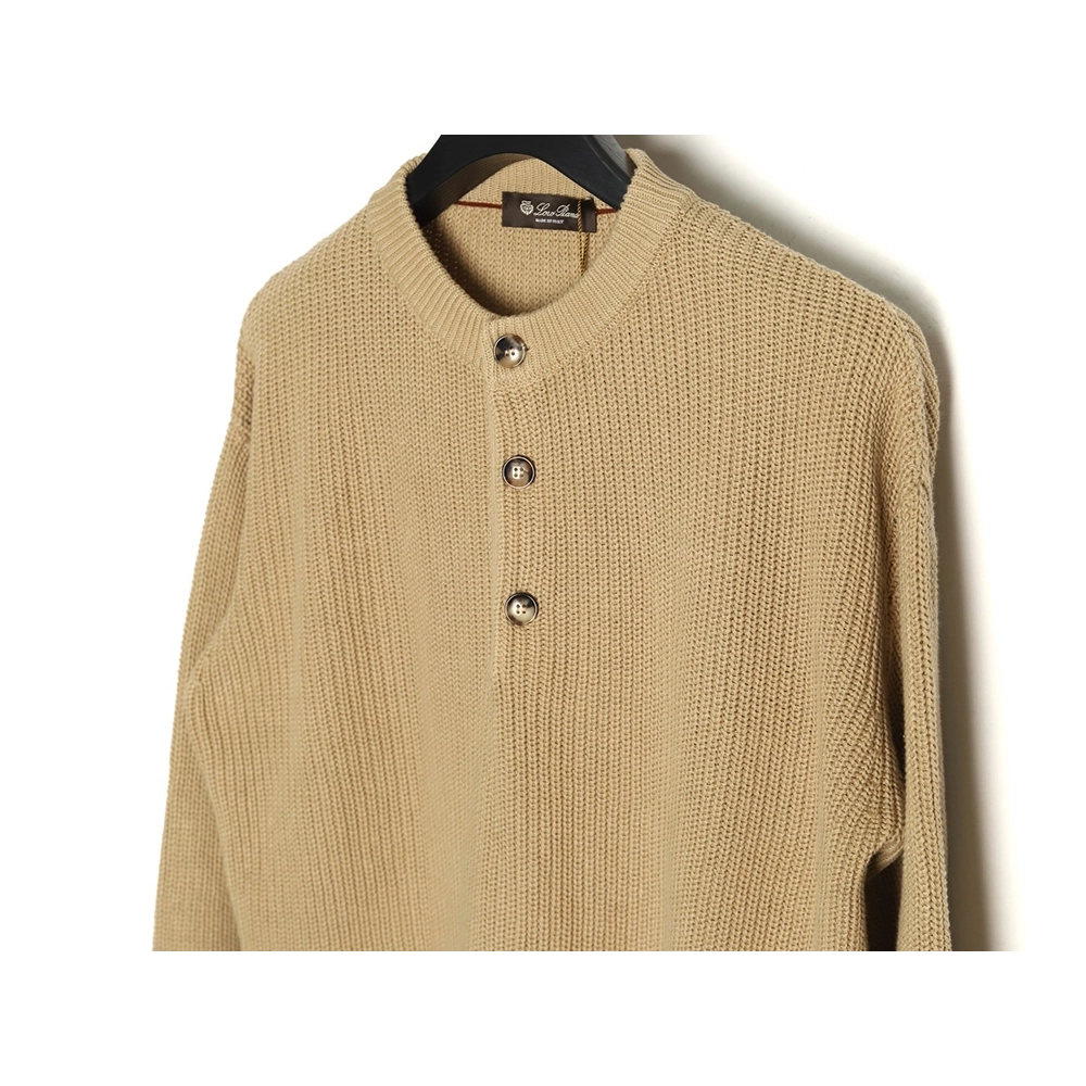 Loro Piana Henley-knit cotton crewneck sweater,Loro Piana