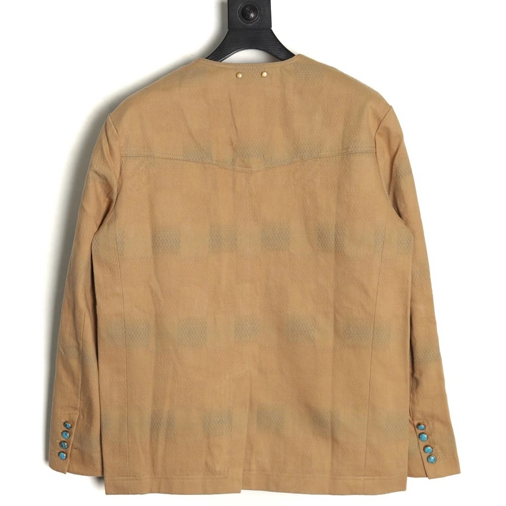 Louis Vuitton Pharrell joint embroidered turquoise checkerboard denim jacket,Louis Vuitton