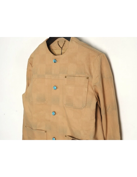 Louis Vuitton Pharrell joint embroidered turquoise checkerboard denim jacket,Louis Vuitton
