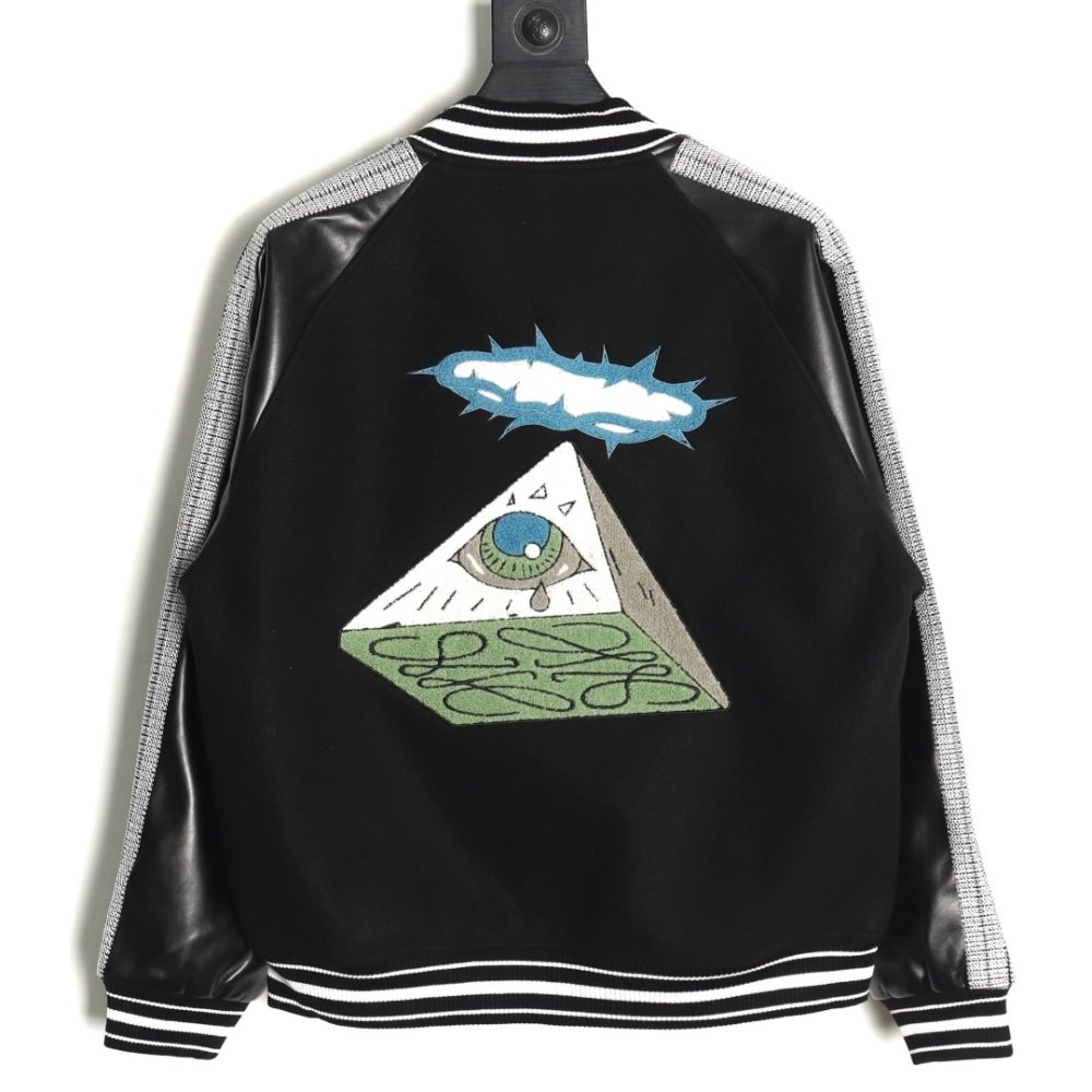 Loewe Towel Embroidery Logo Leather Sleeves Baseball Jacket Jacket,Loewe