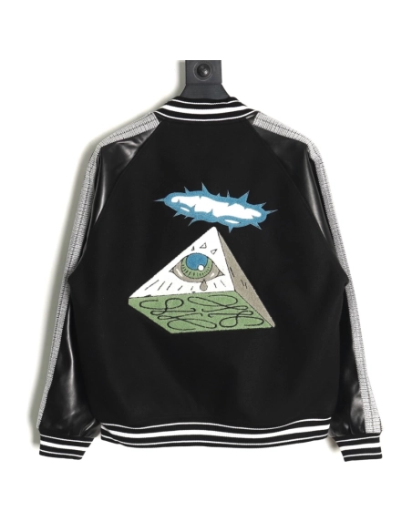 Loewe Towel Embroidery Logo Leather Sleeves Baseball Jacket Jacket,Loewe