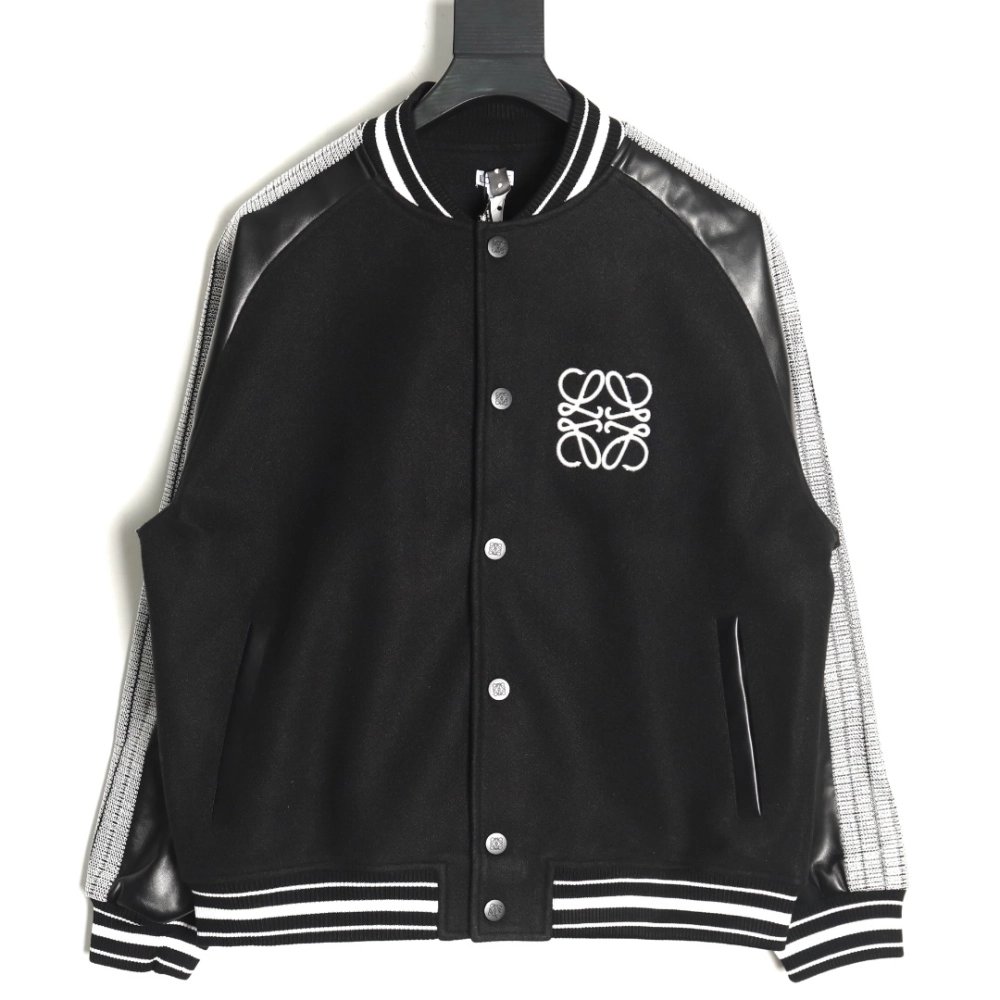 Loewe Towel Embroidery Logo Leather Sleeves Baseball Jacket Jacket,Loewe
