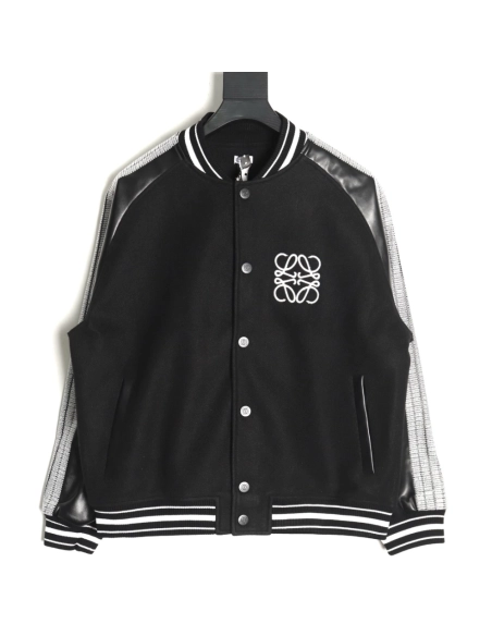 Loewe Towel Embroidery Logo Leather Sleeves Baseball Jacket Jacket,Loewe