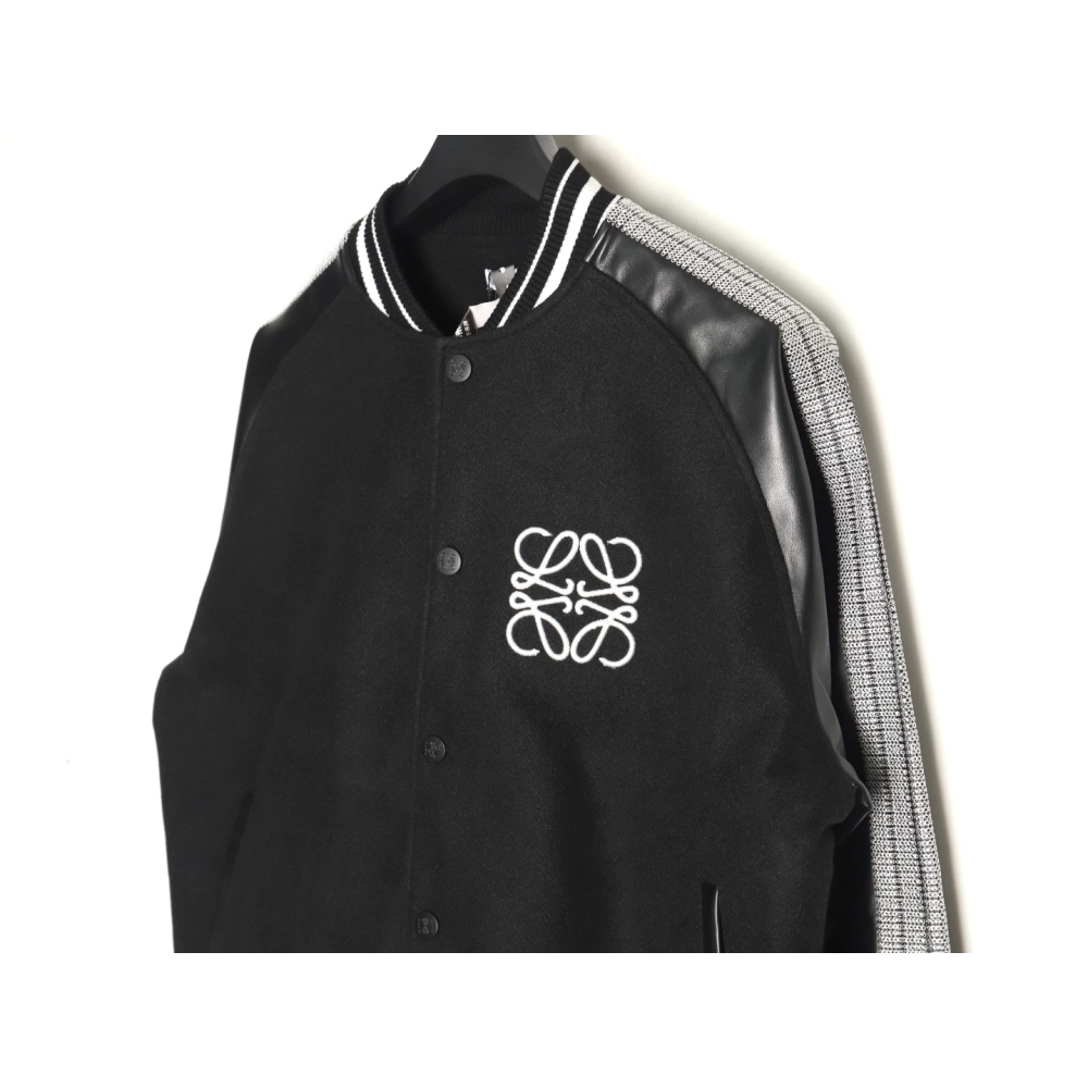 Loewe Towel Embroidery Logo Leather Sleeves Baseball Jacket Jacket,Loewe