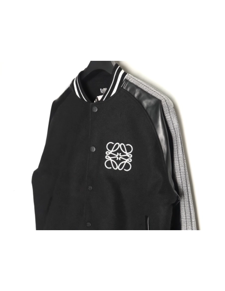 Loewe Towel Embroidery Logo Leather Sleeves Baseball Jacket Jacket,Loewe