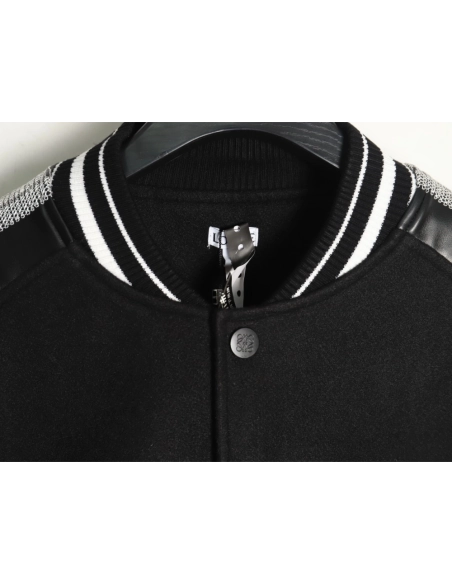 Loewe Towel Embroidery Logo Leather Sleeves Baseball Jacket Jacket,Loewe