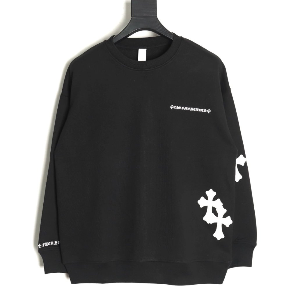 Chrome Hearts leather cross embroidered crewneck sweatshirt TSK1,Chrome Hearts