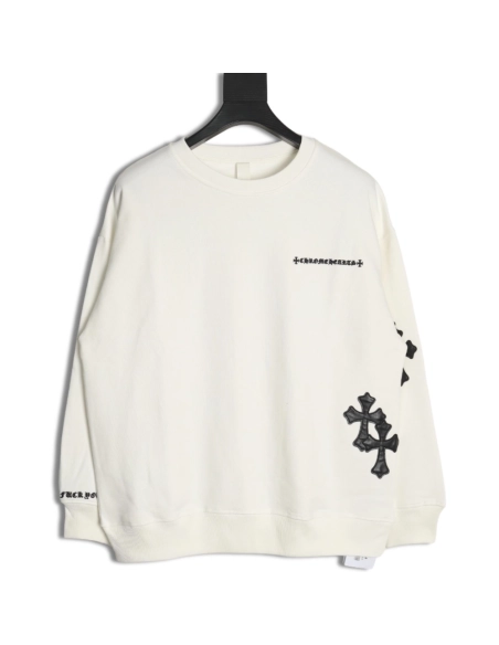 Chrome Hearts leather cross embroidered crewneck sweatshirt,Chrome Hearts