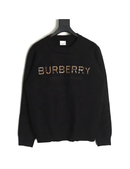 Burberry Check Lettering Embroidery Knitted Pullover TSK1,Burberry
