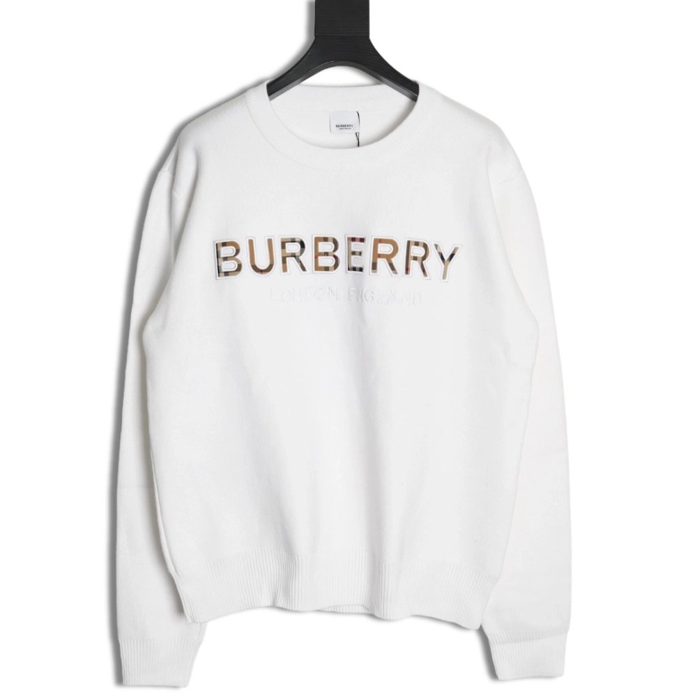 Burberry Check Lettering Embroidery Knitted Pullover,Burberry