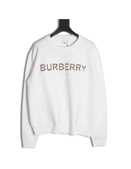 Burberry Check Lettering Embroidery Knitted Pullover,Burberry
