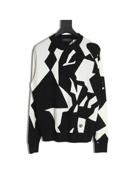 Louis Vuitton black and white geometric crewneck sweater,Louis Vuitton