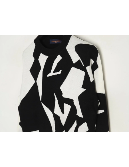 Louis Vuitton black and white geometric crewneck sweater,Louis Vuitton