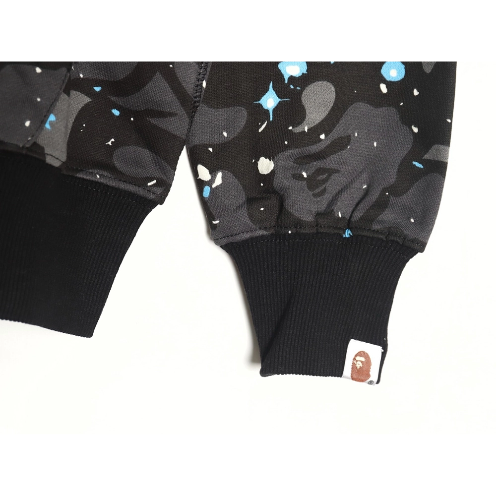 Bape shark head tiger head zipper starry sky camouflage double hoodie,Bape