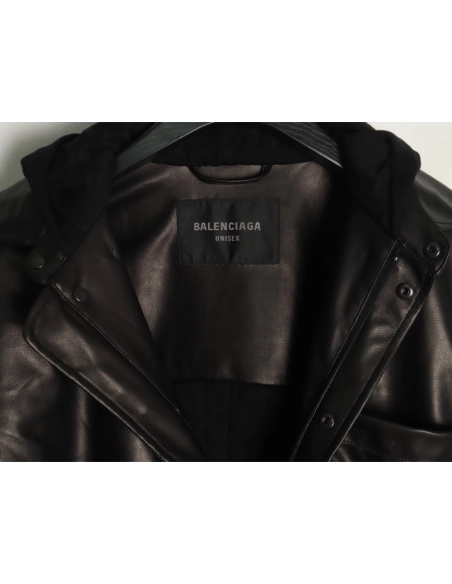 Balenciaga Parka zip-up hooded leather jacket,Balenciaga
