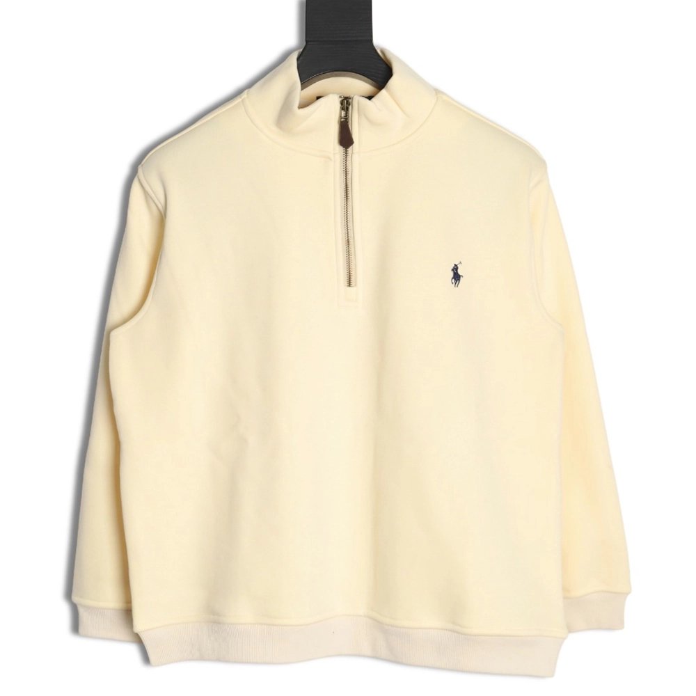 Ralph Lauren Embroidered Logo Half Zip Brushed Sweatshirt,Ralph Lauren Sweatshirt,Sweatshirt,APPAREL