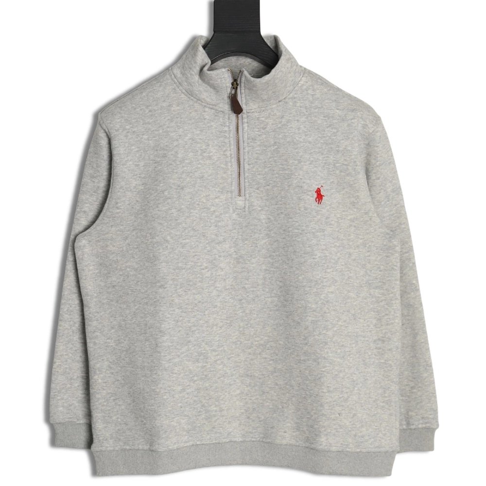 Ralph Lauren Embroidered Logo Half Zip Brushed Sweatshirt,Ralph Lauren Sweatshirt,Sweatshirt,APPAREL