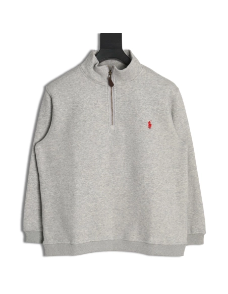 Ralph Lauren Embroidered Logo Half Zip Brushed Sweatshirt,Ralph Lauren Sweatshirt,Sweatshirt,APPAREL