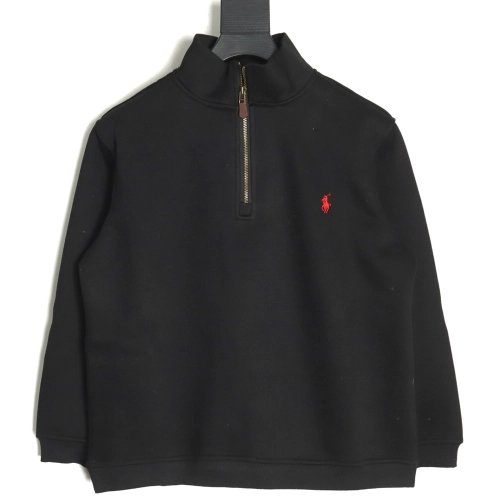 Ralph Lauren Embroidered Logo Half Zip Brushed Sweatshirt,Ralph Lauren Sweatshirt,Sweatshirt,APPAREL