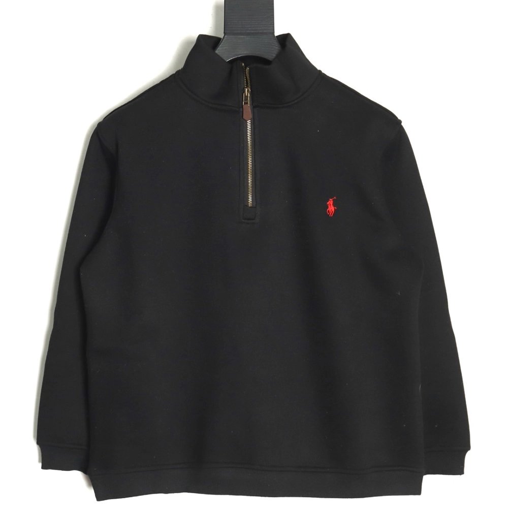Ralph Lauren Embroidered Logo Half Zip Brushed Sweatshirt,Ralph Lauren Sweatshirt,Sweatshirt,APPAREL