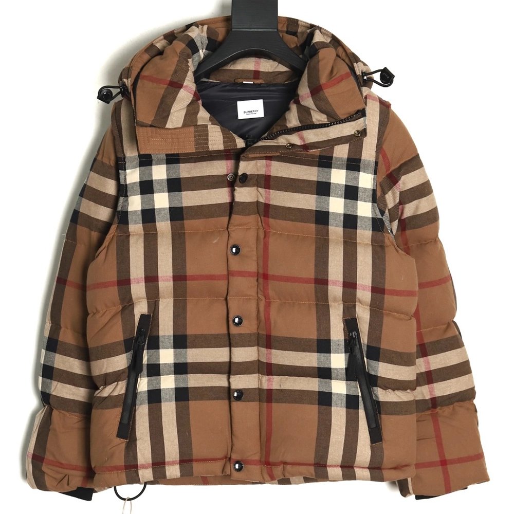 Burberry detachable sleeves stand collar check down jacket,Burberry Jacket,Jacket,APPAREL