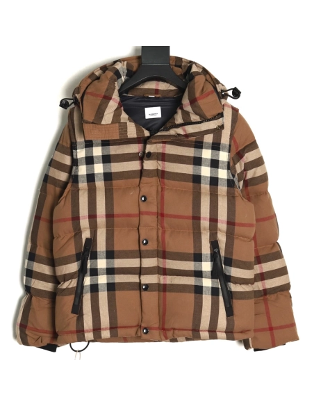 Burberry detachable sleeves stand collar check down jacket,Burberry Jacket,Jacket,APPAREL