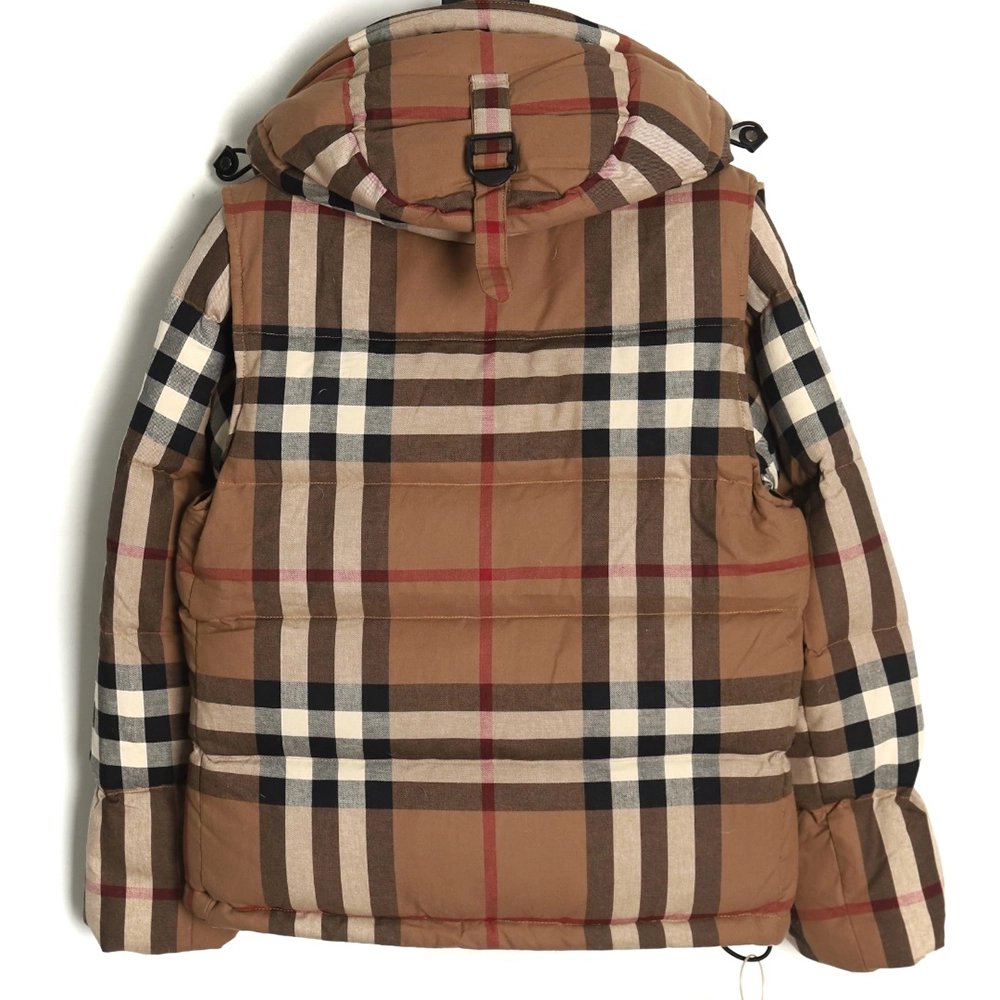 Burberry detachable sleeves stand collar check down jacket,Burberry Jacket,Jacket,APPAREL
