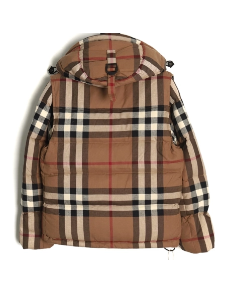 Burberry detachable sleeves stand collar check down jacket,Burberry Jacket,Jacket,APPAREL