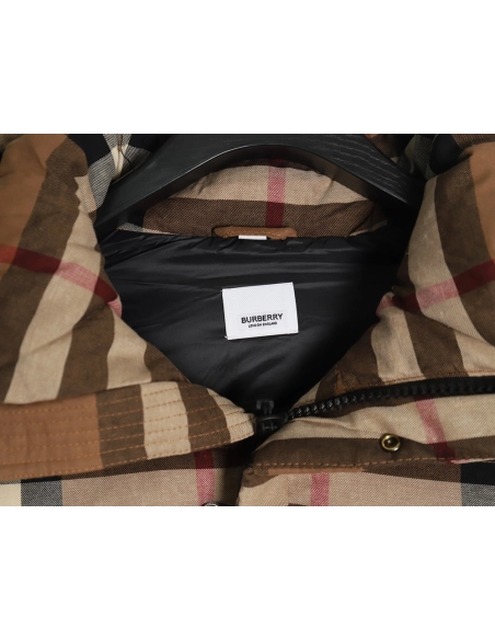 Burberry detachable sleeves stand collar check down jacket,Burberry Jacket,Jacket,APPAREL