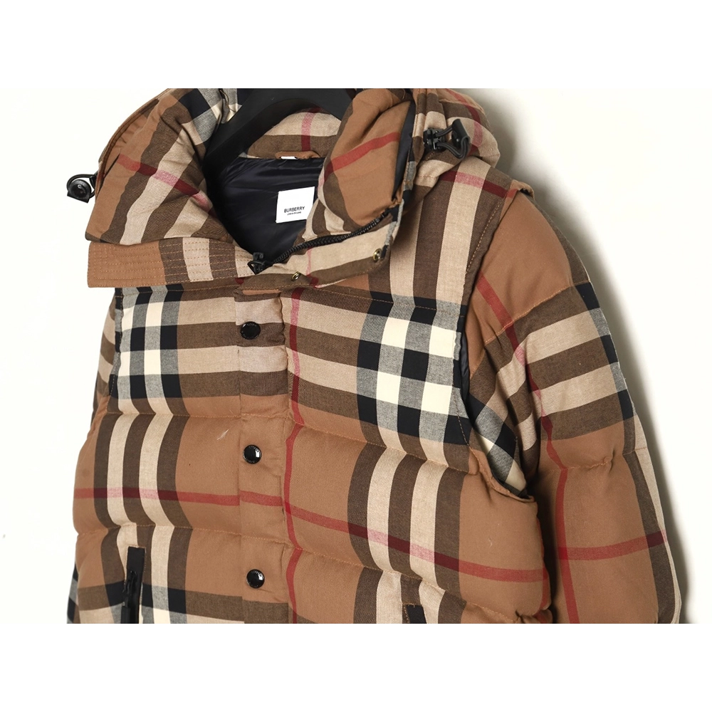 Burberry detachable sleeves stand collar check down jacket,Burberry Jacket,Jacket,APPAREL