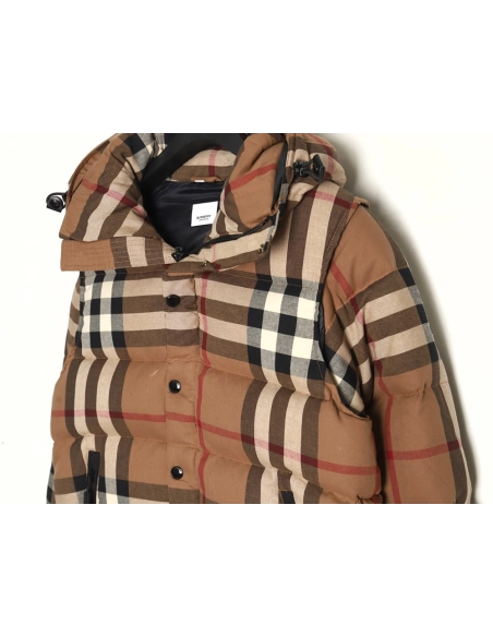 Burberry detachable sleeves stand collar check down jacket,Burberry Jacket,Jacket,APPAREL