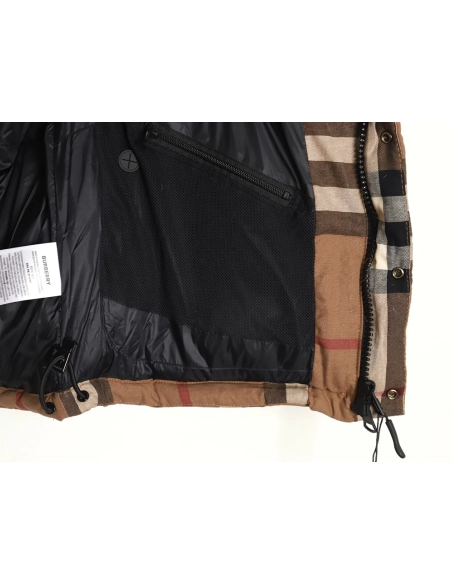 Burberry detachable sleeves stand collar check down jacket,Burberry Jacket,Jacket,APPAREL