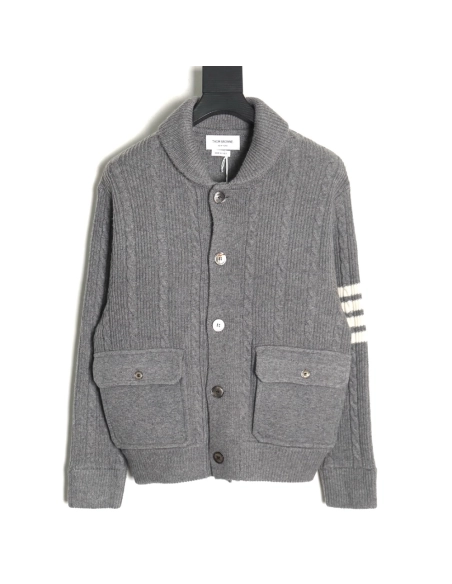 Thom Browne Thick Striped Cable Coat,Thom Browne Jacket,Jacket,APPAREL