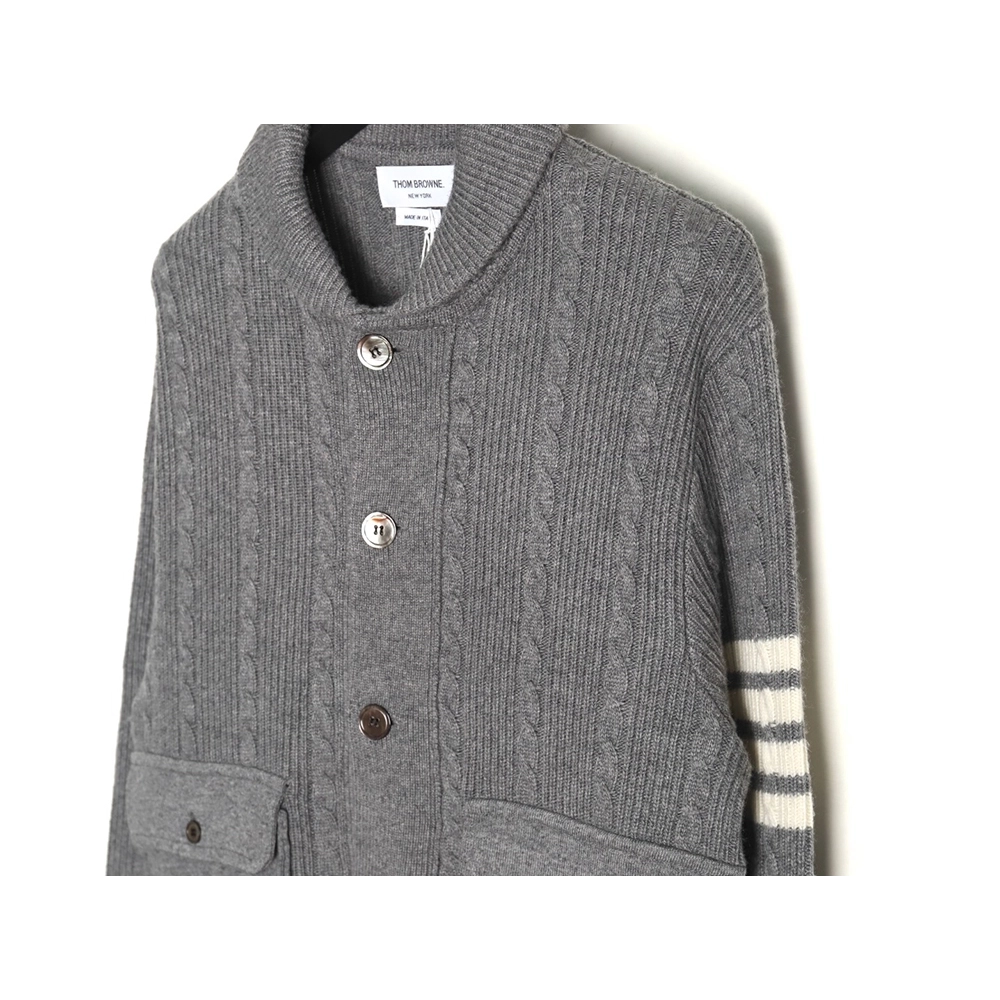 Thom Browne Thick Striped Cable Coat,Thom Browne Jacket,Jacket,APPAREL