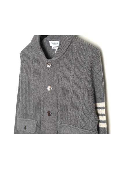 Thom Browne Thick Striped Cable Coat,Thom Browne Jacket,Jacket,APPAREL