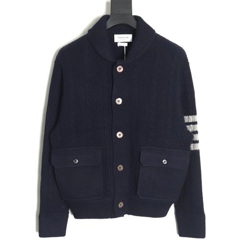 Thom Browne Thick Striped Cable Coat,Thom Browne Jacket,Jacket,APPAREL
