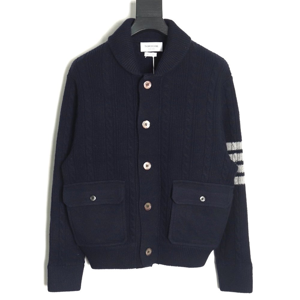 Thom Browne Thick Striped Cable Coat,Thom Browne Jacket,Jacket,APPAREL