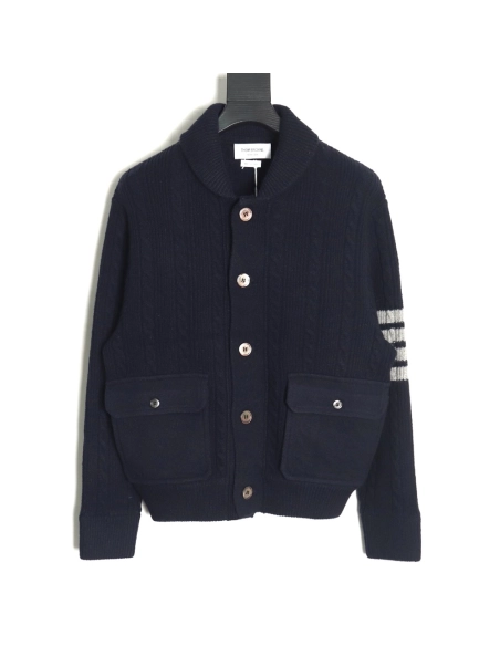 Thom Browne Thick Striped Cable Coat,Thom Browne Jacket,Jacket,APPAREL